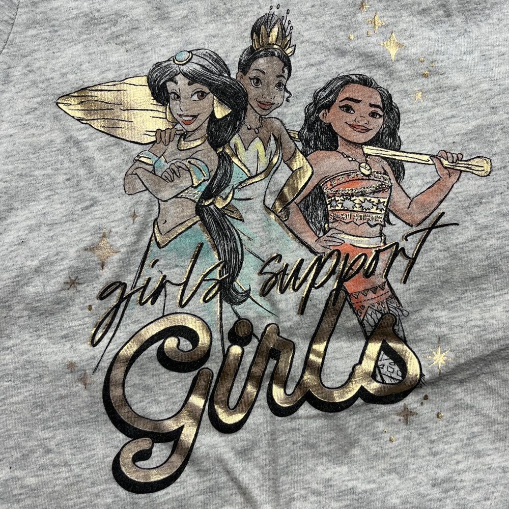 Disney Softest Tee Princess Girls Support Girls Short Sleeve Shirt Grey 5T - Picture 3 of 4